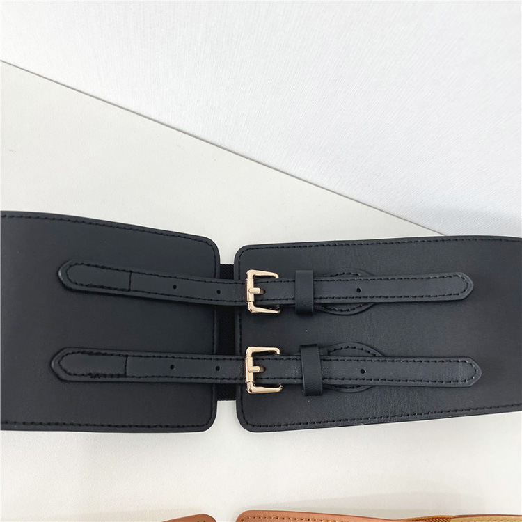 Nuova collezione Vita Versatile cintura nera Abbellimento Chiusura in vita per capispalla da donna Cintura larga elastica con cappotto, abito e gonna_voghion.com