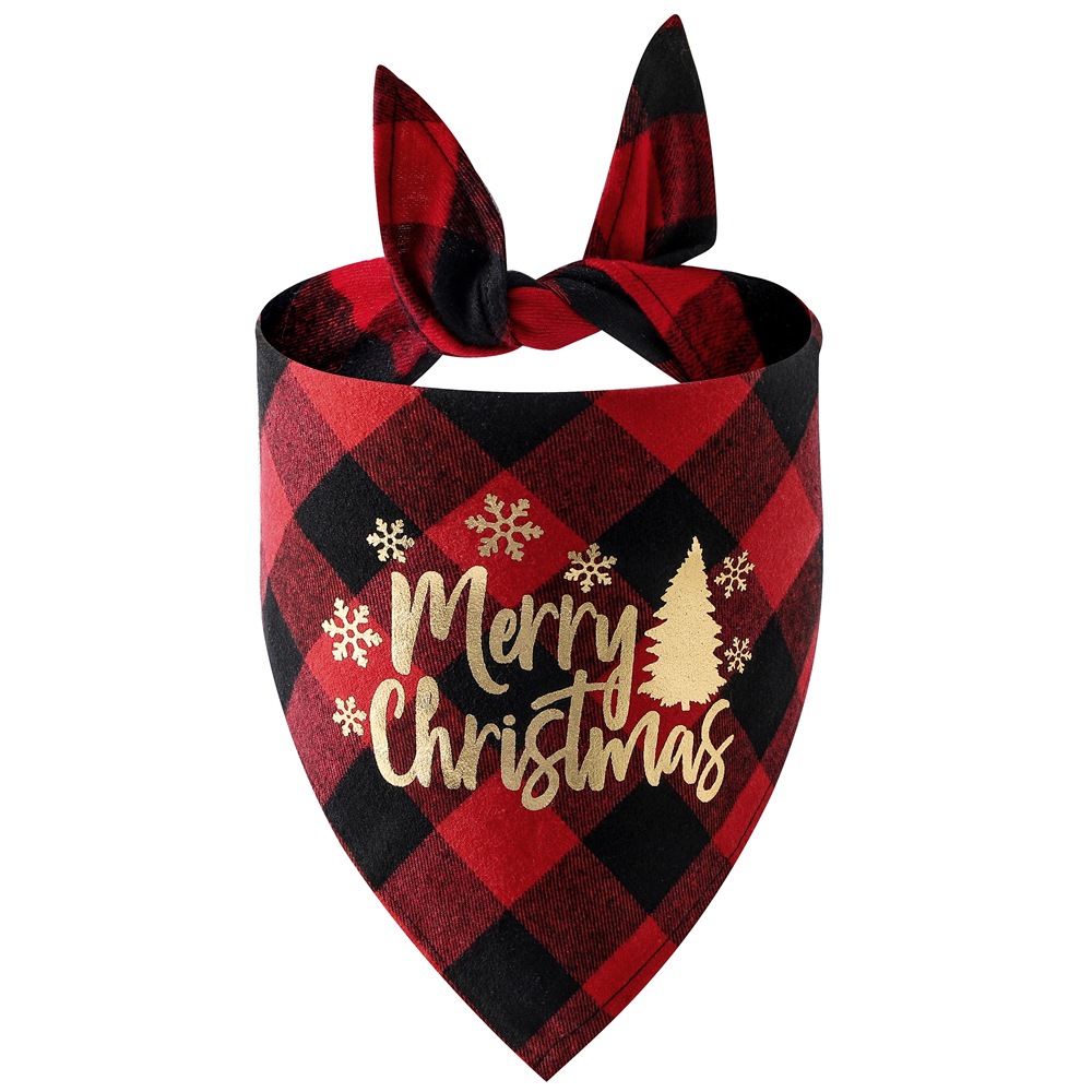 Nuevo Rojo Negro Verde Negro Plaid dorado perro saliva toalla sola capa triángulo toalla Navidad mascota bufanda babero