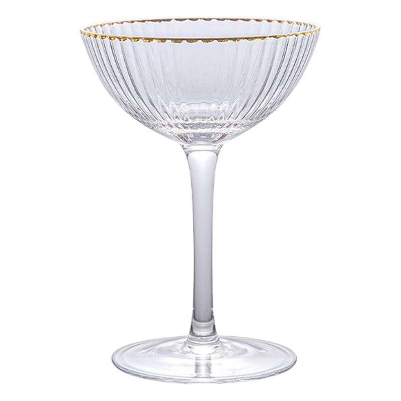 TikTok mismo estilo taza de batido de leche Borde de oro a rayas taza de helado creativo copa de cristal