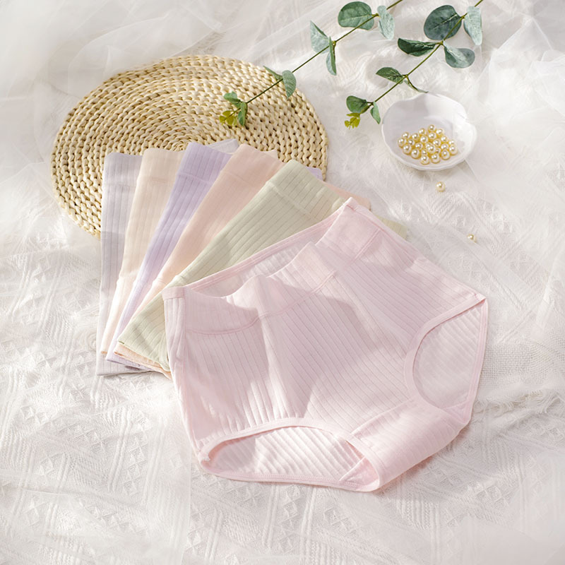 Fábrica de ropa interior de algodón de cintura alta 40 aguja de algodón peinado ropa interior de mujer de color sólido vientre contracción Levantamiento de cadera más ropa interior de mujer de tamaño