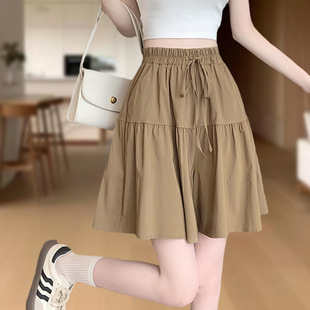 Korean Style Five-Point Short Culottes, Lazy Style, Pleated, Thin, Casual, Short, High-Waisted, Slimming, Simple and Fashionable Short Skirt