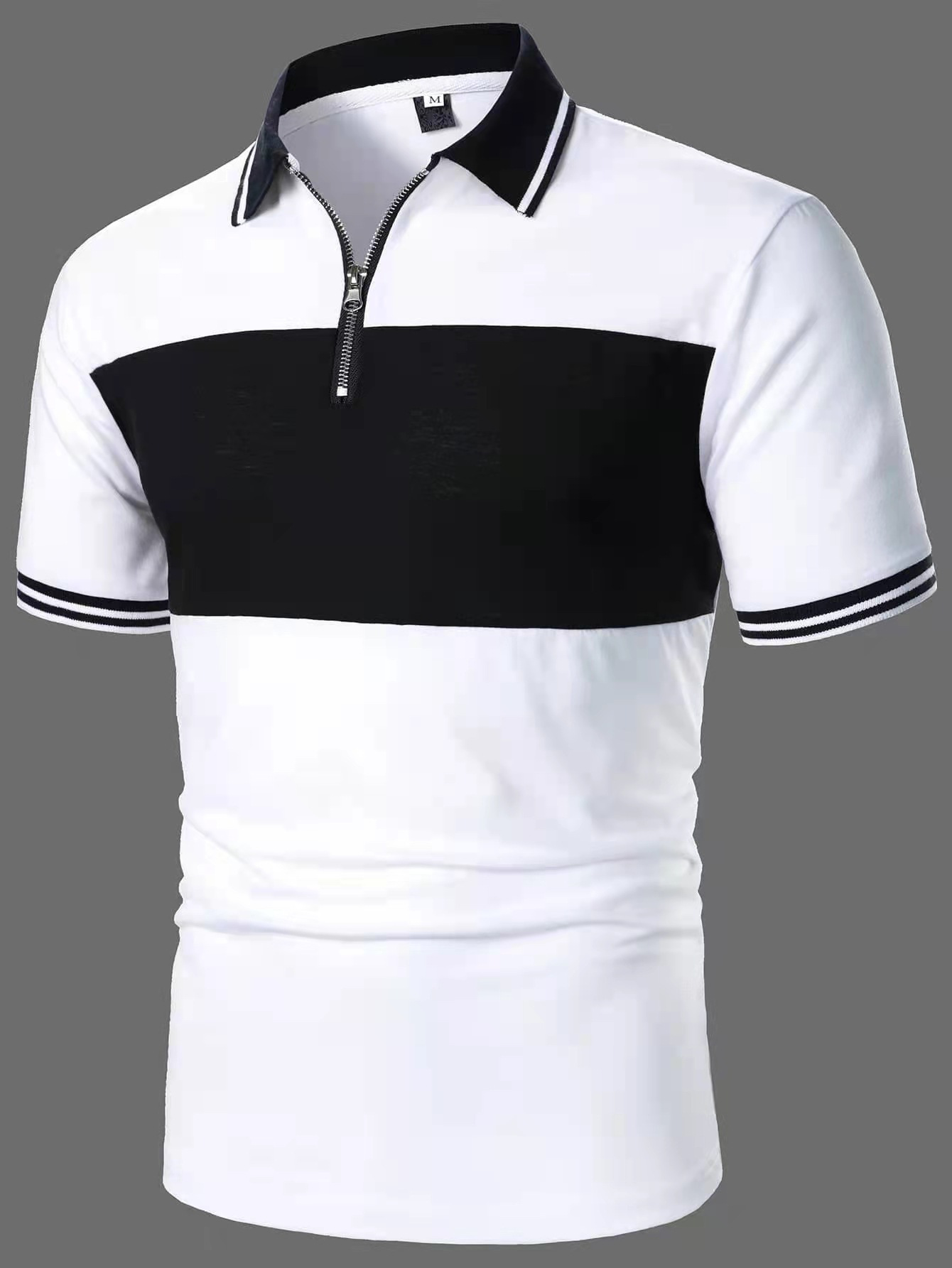 2024 nuevo Aliexpress transfronterizo verano delgado casual de manga corta cremallera estriada solapa camiseta camiseta polo