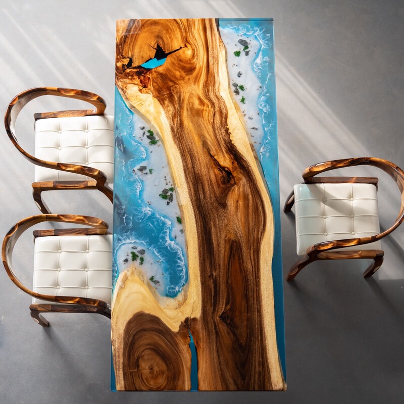 Cross-Border River Table Epoxy Resin Walnut Solid Wood Large Board Tea Table Poplar Transparent Creative Dining Table Desk Cross-Border River Table Epoxy Resin Walnut Solid Wood Large Board Tea Table Poplar Transparent Creative Dining Table Desk