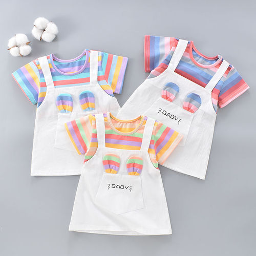 2024 New Girls Dress Summer New Style Pure Cotton Thin Summer Short Sleeve Girls and Children's Dress