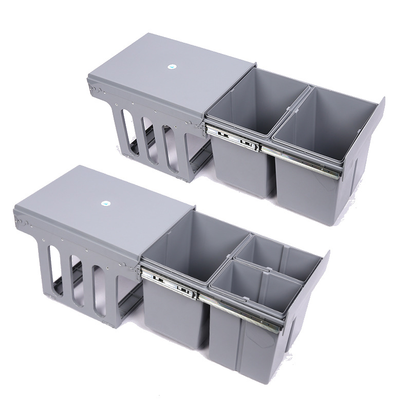 Cocina 400 gabinete de almacenamiento invisible gabinete de tipo extraíble clasificador de basura 15Lx2 incrustado en dos barriles tres barriles de plástico