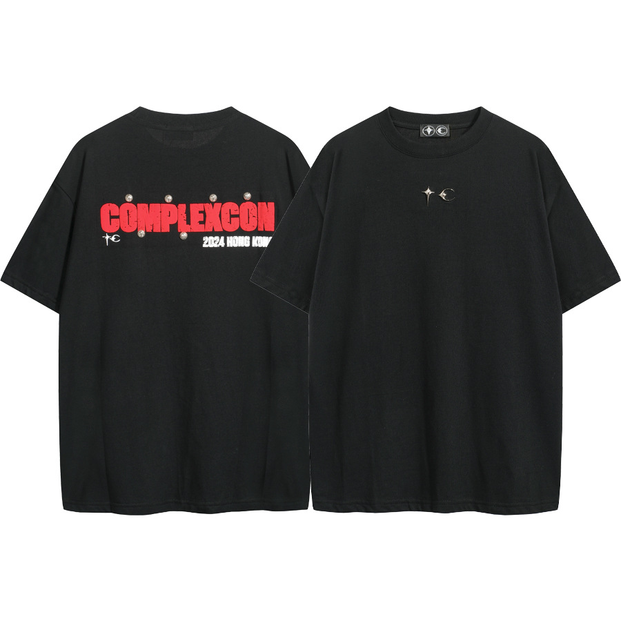 THUG CLUB Hong Kong Limited Rivet Letters Men 's Suelta Casual Camiseta de manga corta