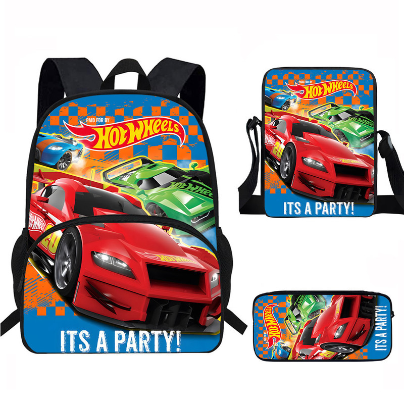 Children's Schoolbags, Hot Wheels Racing Backpacks, Primary School Students' Backpacks, Printed Children's Bags, Shoulder Bags, Pencil Bags, Three-Piece Set