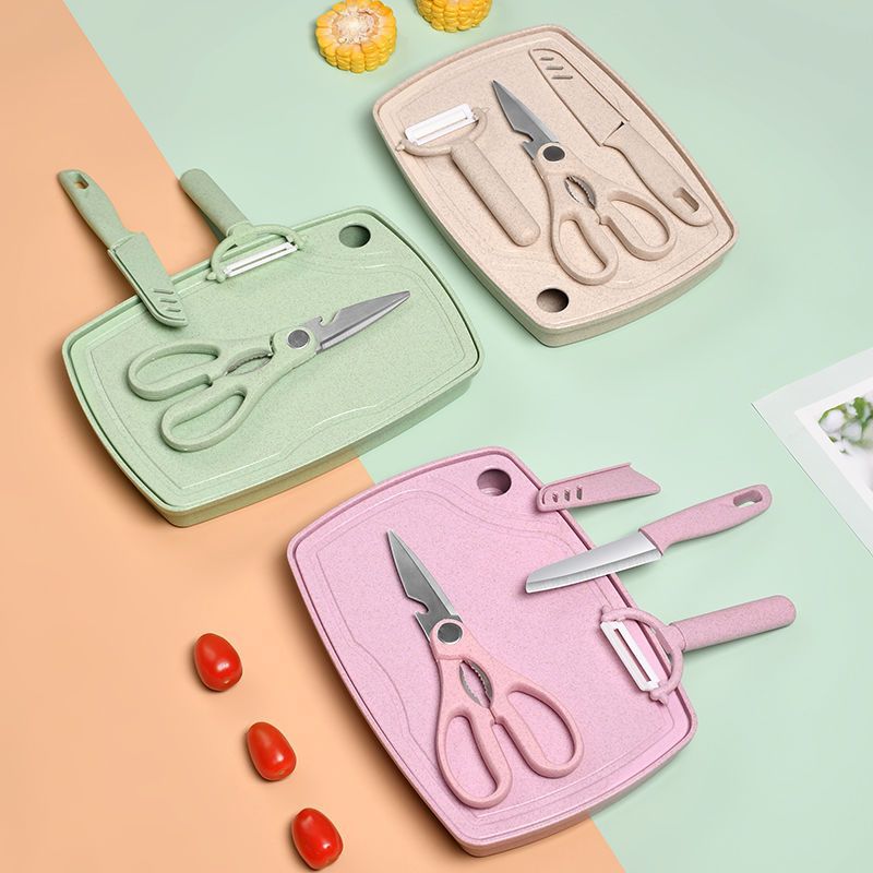 Cuchillo de corte de vegetales para bebés, set de cinco piezas, tablero de escritorio doméstico, cuchillo de frutas para niños, dormitorio, tablero de corte de paja