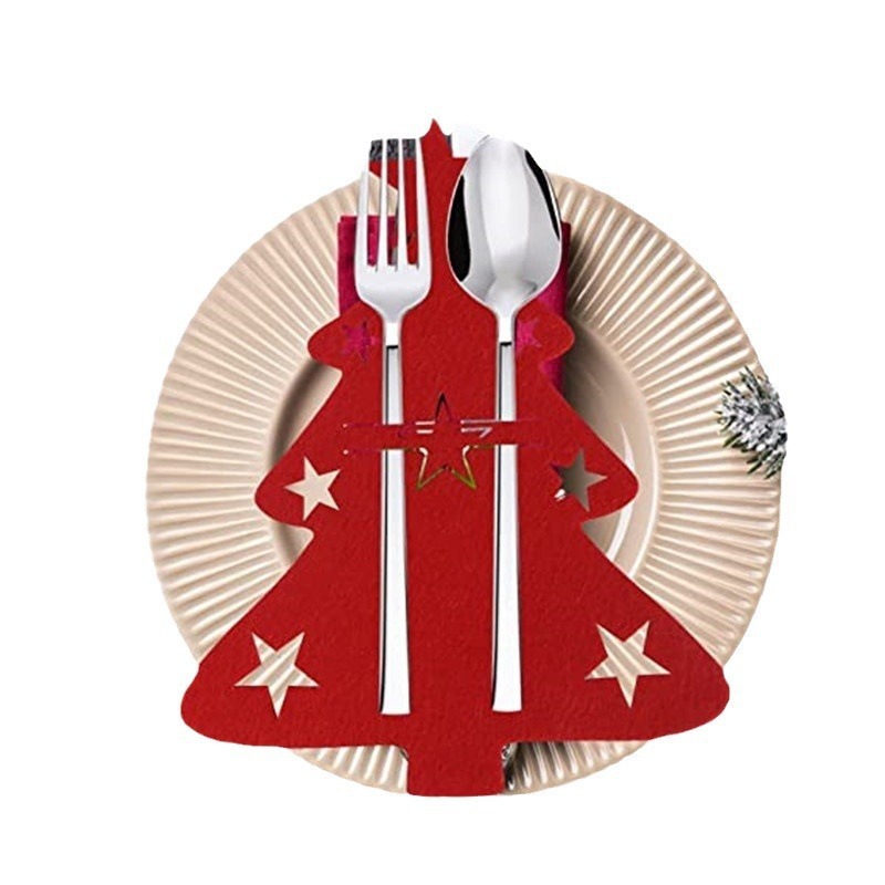 クリスマスツリー食器ナイフフォーク食器棚パーティーディナーキッチンフェルトフォークスプーン袋クリスマステーブル装飾食器袋|undefined