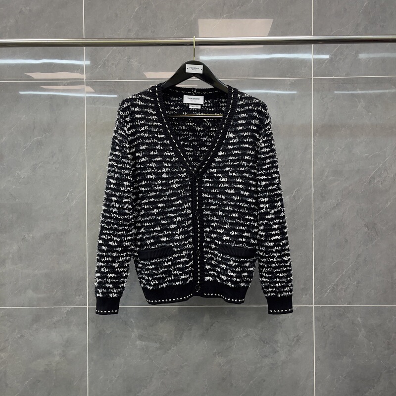 Trendy Tb New Wang Yibo Style Tweed Knit V-Neck Four-Button Sweater Cardigan Unisex