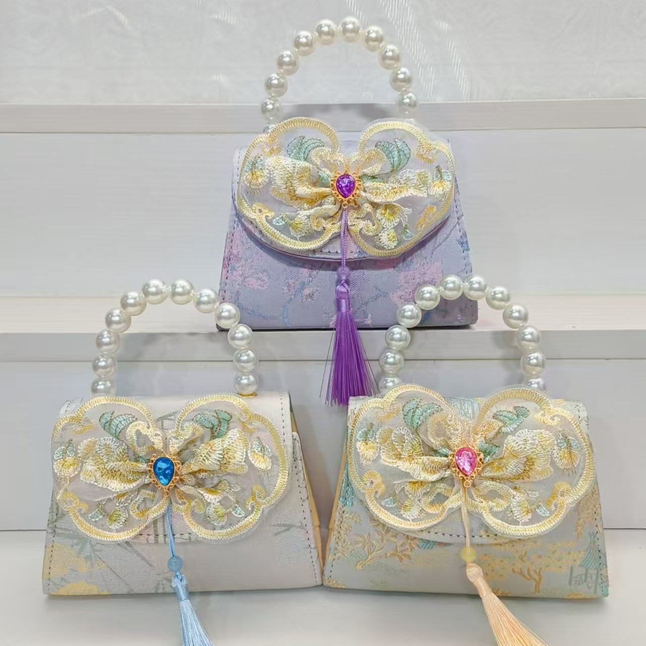 Bolso de perla arco de estilo nacional bolso de princesa bolso de Año Nuevo bolso de Año Nuevo bolso de accesorios para niños