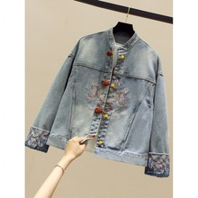 超好看新中式国风牛仔外套女2024春新款小个子短款盘扣刺绣上衣潮