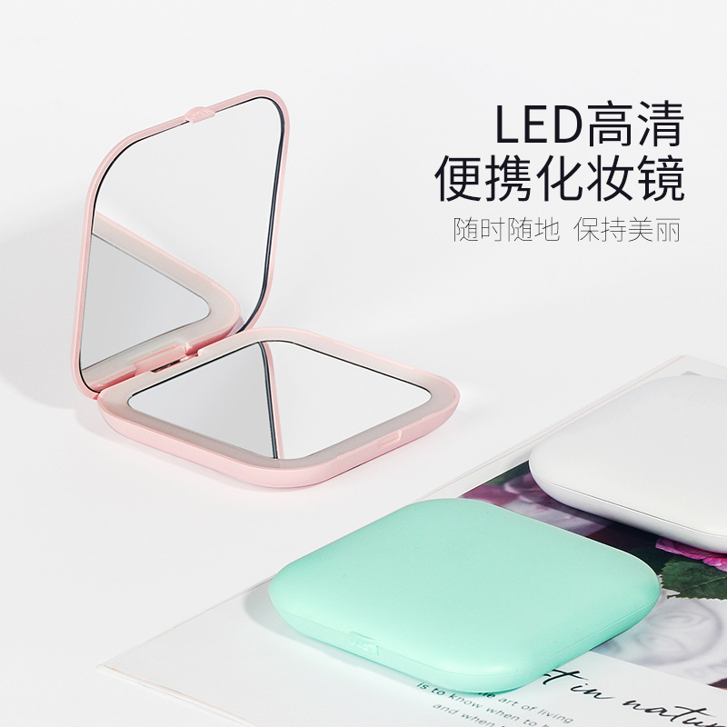 Amazon supply folding makeup mirror with light creative led Mirror carry-on bag Mini small mirror spot