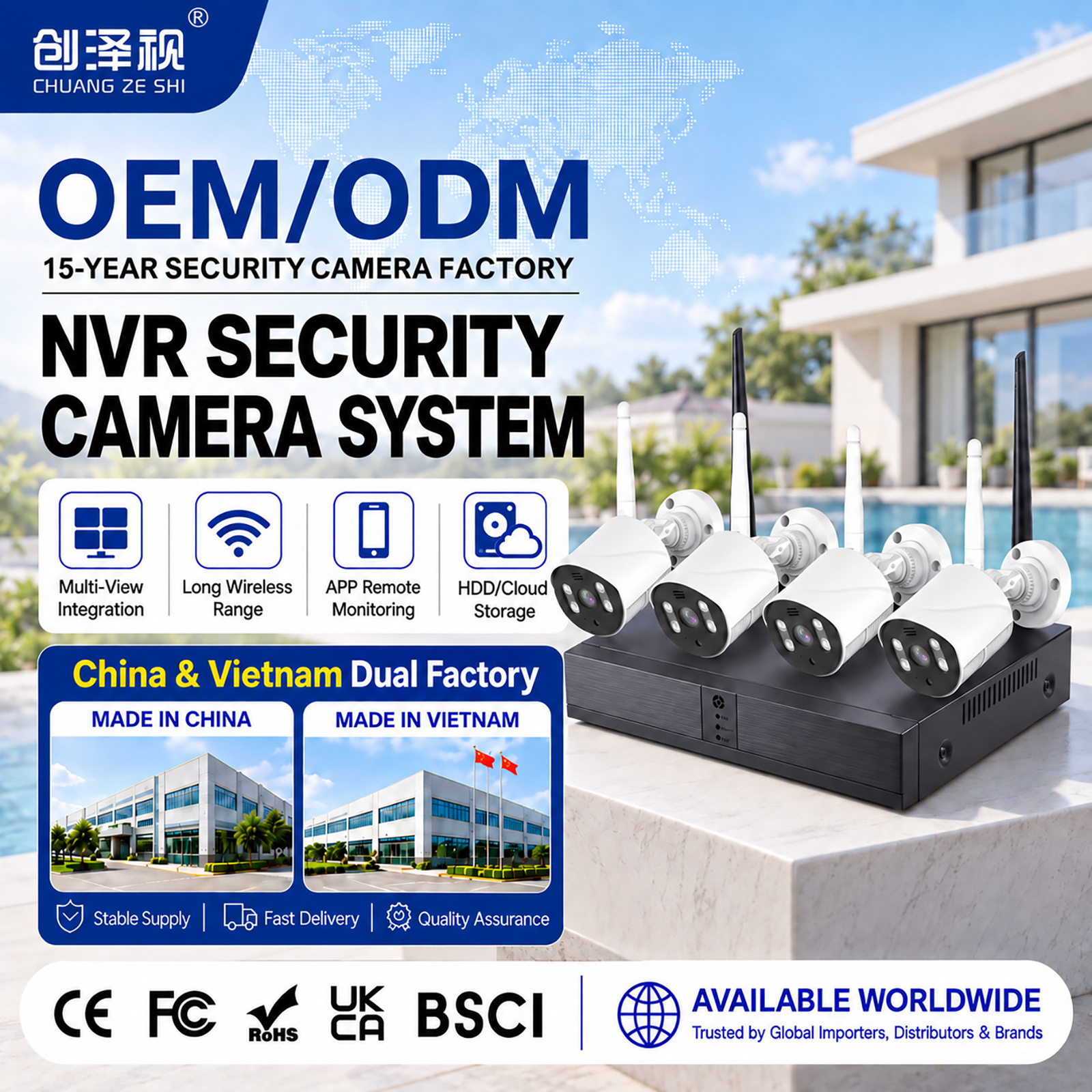 Kit de Cámaras de Seguridad Inalámbricas NVR, ABS y PC, Impermeable con Disco Duro image 3