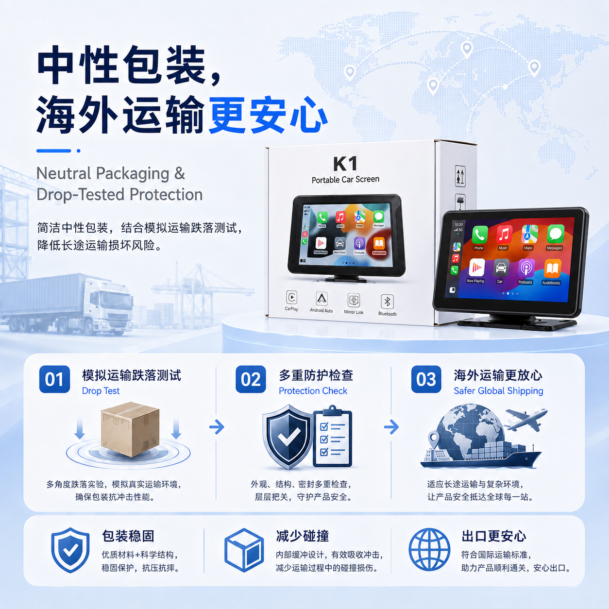 Cross-border bestseller 7inch carplay car screen with Bluetooth connection, high-definition portable screen with reverse camera, direct from the manufacturer