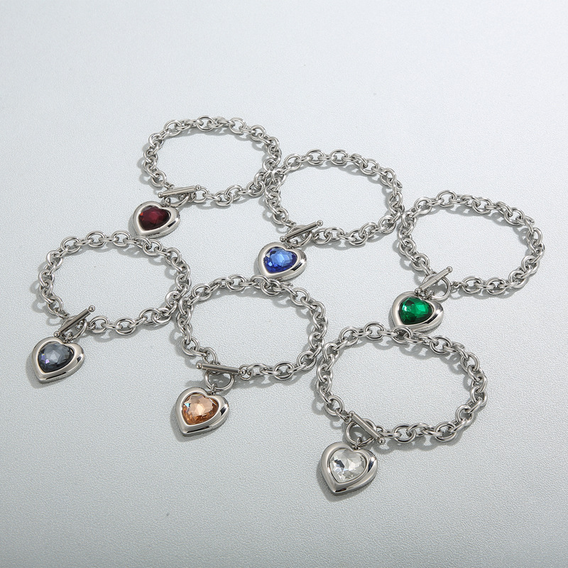 Fashion Heart Shape Stainless Steel Plating Inlay Glass Bracelets Earrings Necklace