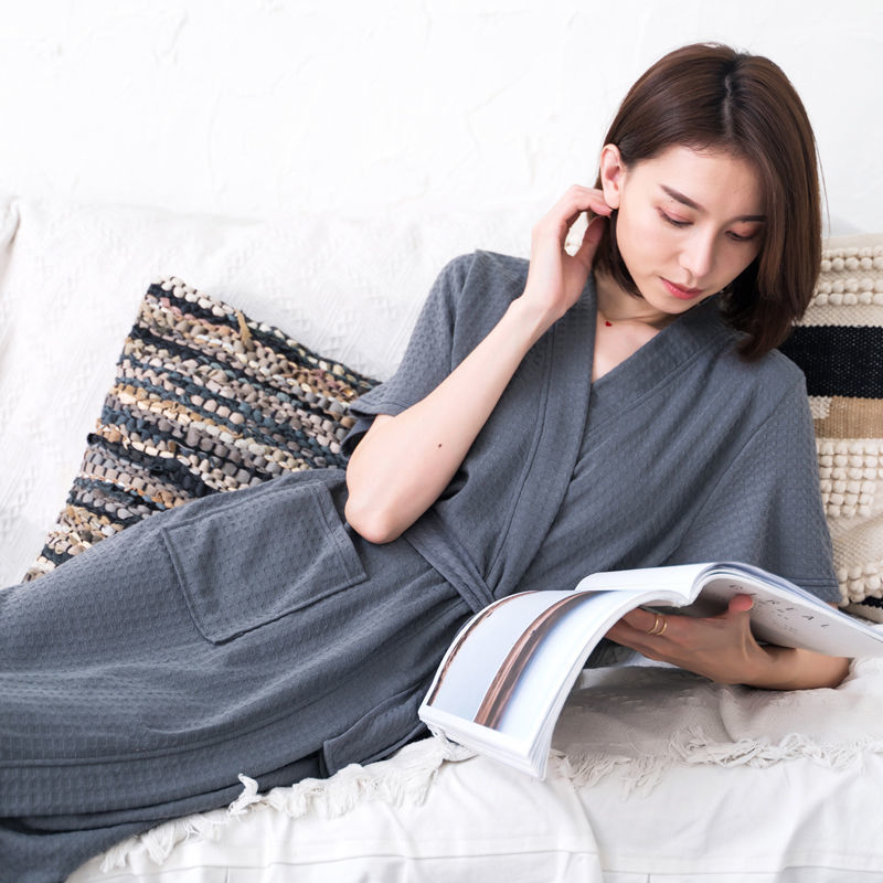 Waffle knit gray women's - [short sleeve]