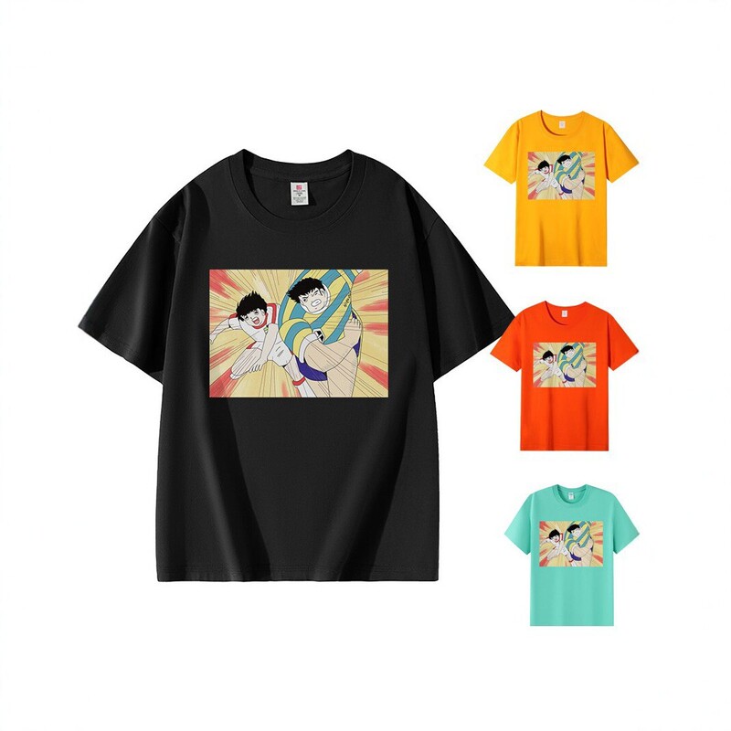 Japanese anime-themed soccer player print short-sleeve T-shirt for men, summer loose-fit pure cotton round-neck oversized half-sleeve top, trendy