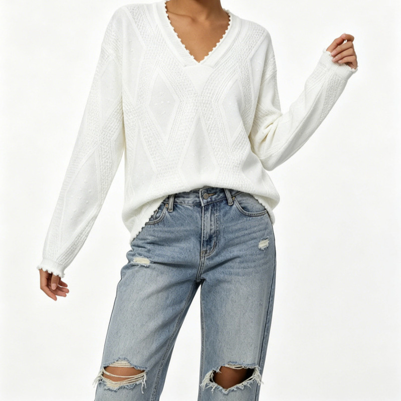 Cross-border autumn European and American gentle diamond-patterned sweater for women, pullover, new autumn and winter style, casual versatile knit top Cross-border autumn European and American gentle diamond-patterned sweater for women, pullover, new autumn and winter style, casual versatile knit top