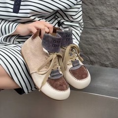 头层牛皮法式德训女圆头真皮复古轻便时尚阿甘鞋休闲平底运动板鞋