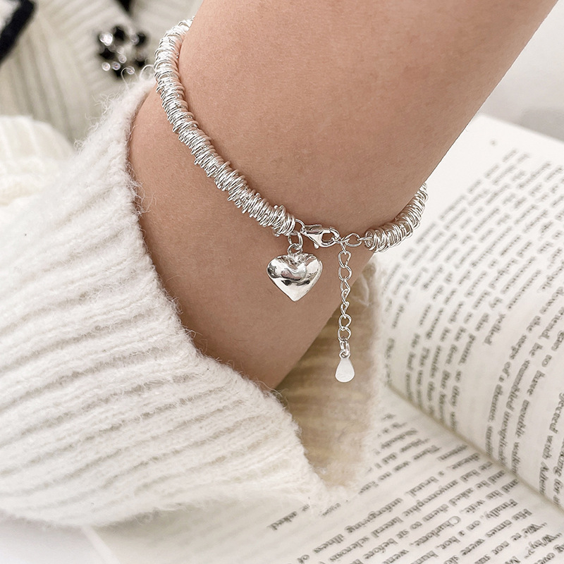 Korea 925 sterling silver glossy love bracelet female ins niche design circle 2022 new high-end light luxury