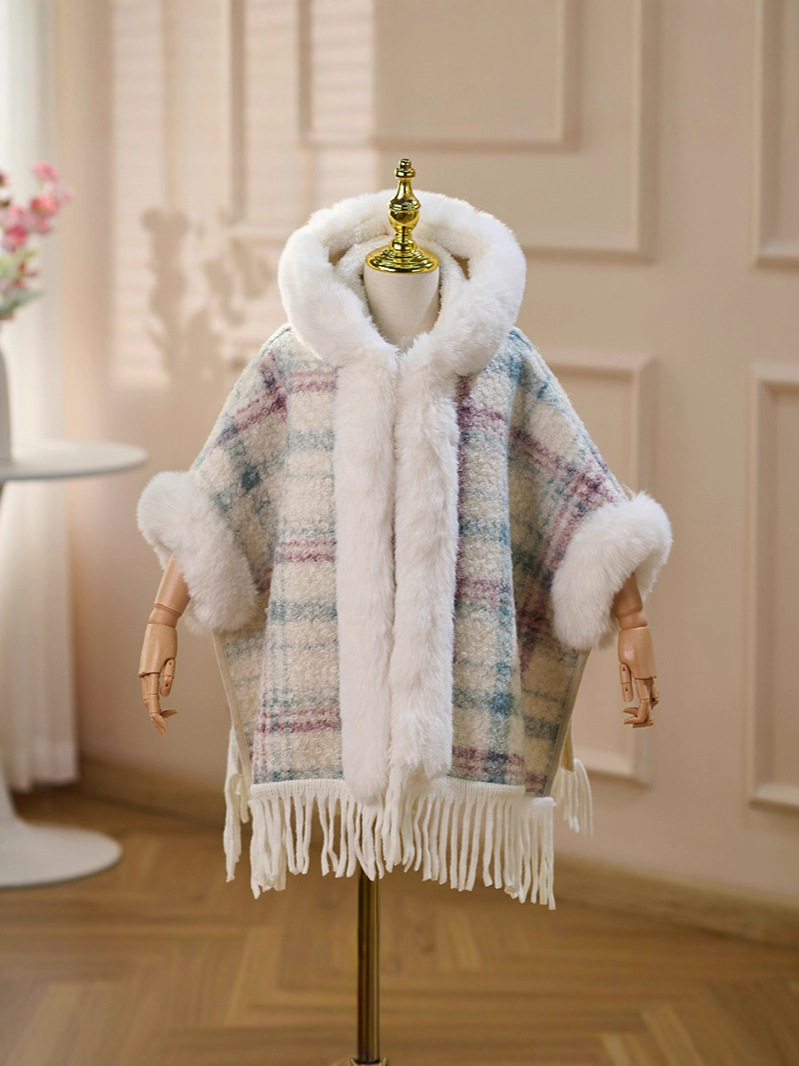 Capa rosa para niñas gruesa y cálida, ropa de Año Nuevo con capuzas largas, camisa, abrigo de cuello de pelo grande