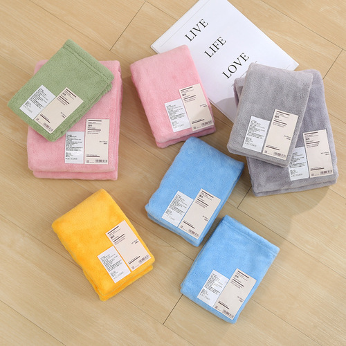 Inten's new coral velvet absorbent square towel towel and bath towel set simple labeling gift towel set cross-border