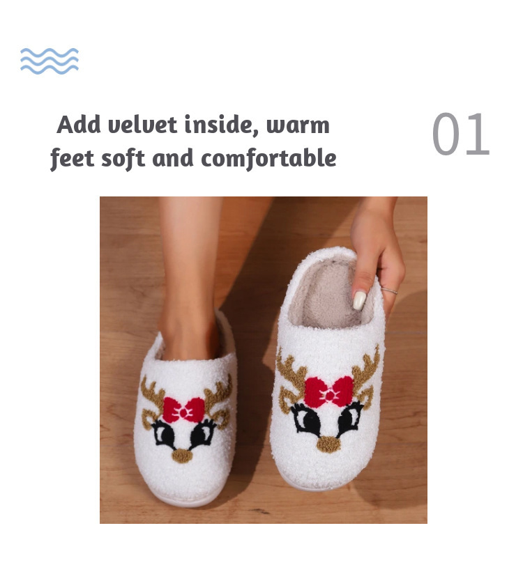 Weihnachten neues Zuhause süße Cartoon Hirsch Baumwollpantoffeln für Männer und Frauen Paare warme Baumwollpantoffeln_voghion.com