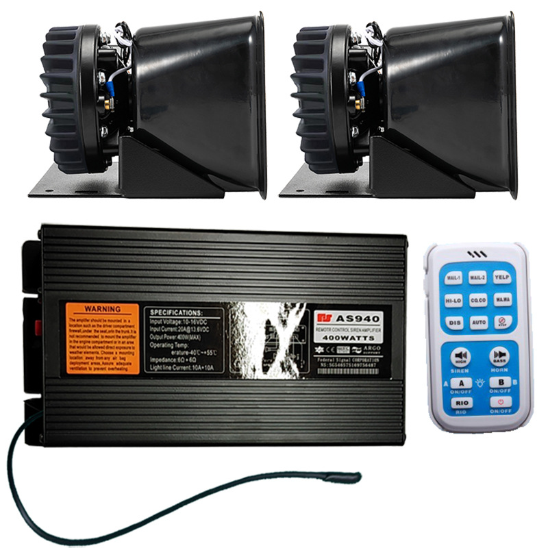 Wireless remote control car alarm with a 400W high-power loudspeaker and a high-frequency horn, model AS940H+, with a stainless steel speaker