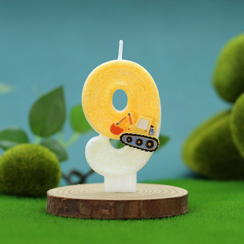 跨境亚马逊temu创意工程车挖机数字生日蜡烛蛋糕装饰手工生日蜡烛|undefined