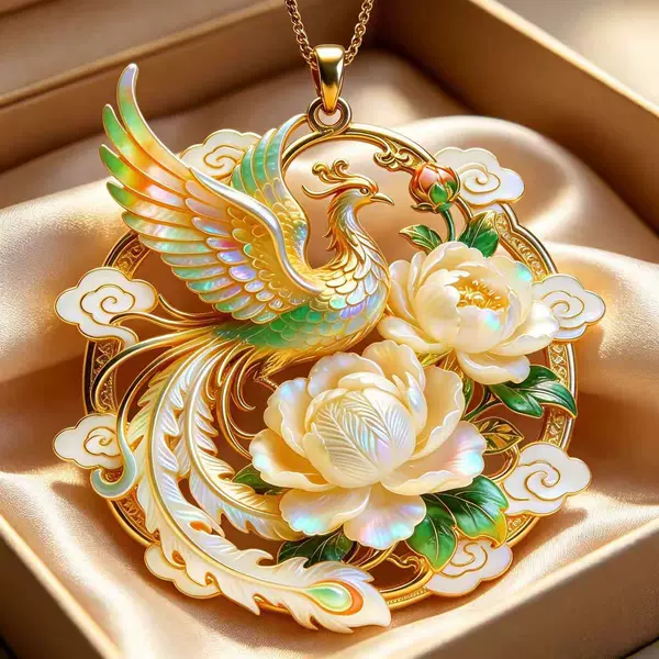 Rose Gold Phoenix Peony Pendant, Chinese Style Handmade Phoenix Pendant Necklace, Creative Product, National Trend Peony Pendant