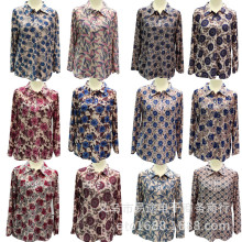 2025春夏秋装新款休闲宽松中老年长袖大码衣服衬衫 翻领t恤衫地摊