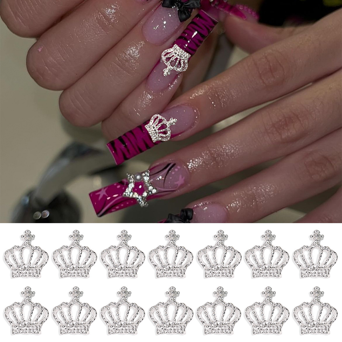 국경 간 폭발 크라운 네일 보석 3 차원 중공 크라운 합금 네일 장식 유럽과 미국의 손톱 도매
