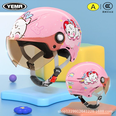 Motosiklet kaskı (dəbilqə) for Girls, All-Season Model for - summer-style-light-pink-unicorn-kitten-light-silver-short-lens