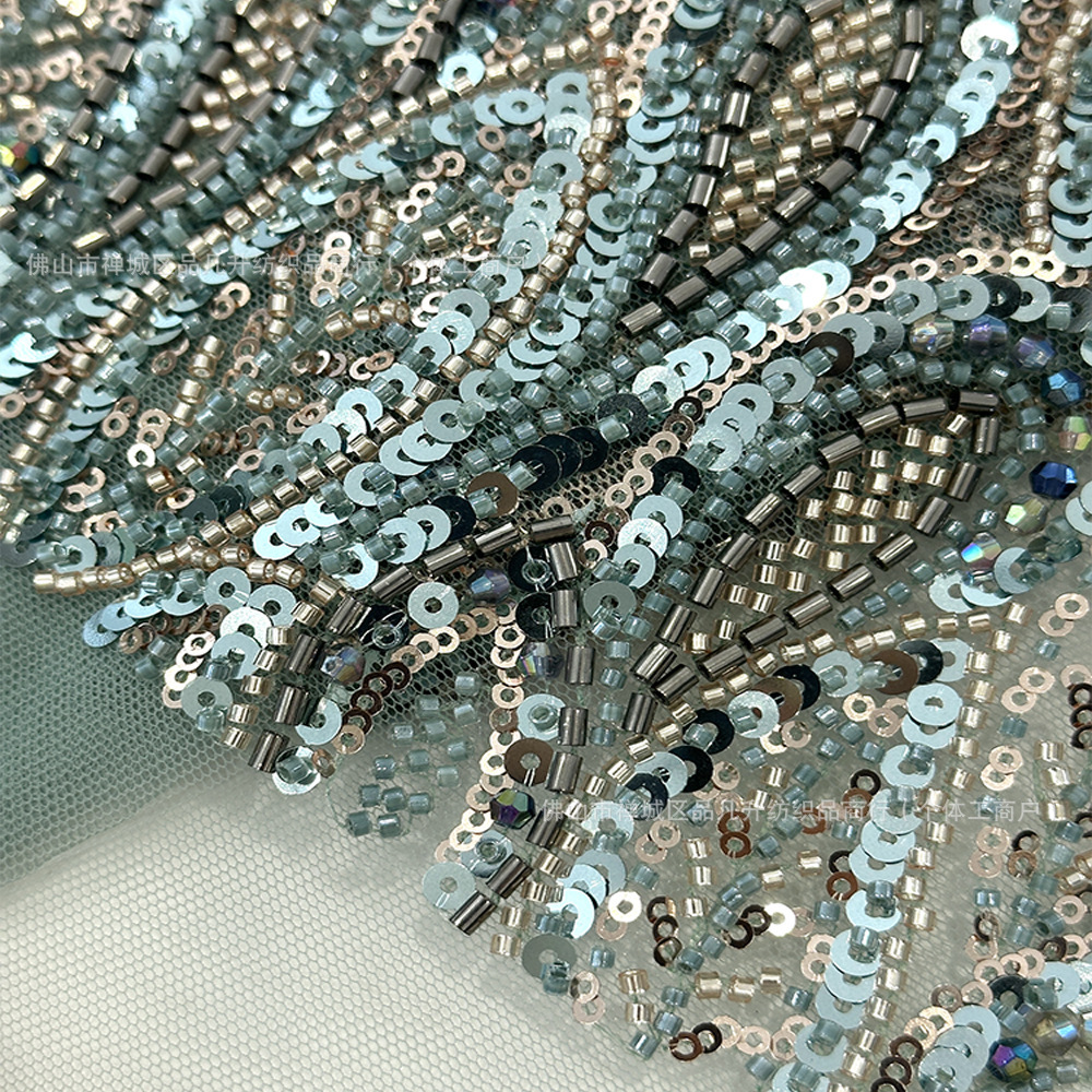 Vestido de boda tejido de bordado pesado sequinilla tubo de perlas nicho de diseño sequinilla tela de braza