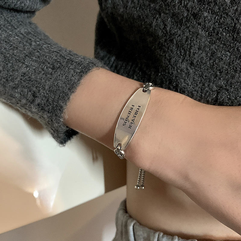 925 Sterling Silver Oval Brand English Alphabet Bracelet for Women 2021 New Fashionable ins Korean Forever Friends Chain 925 Sterling Silver Oval Brand English Alphabet Bracelet for Women 2021 New Fashionable ins Korean Forever Friends Chain