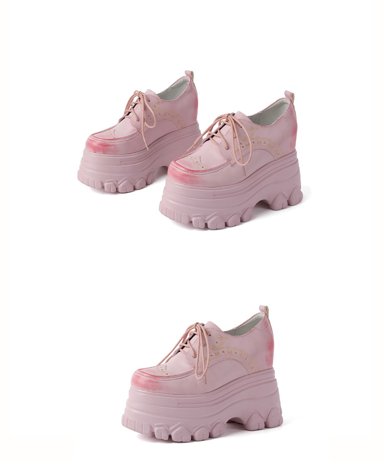 Giày sneaker nữ đế dày phong cách Anh quốc cổ điển, dây buộc, gót 12 cm — màu nâu chi tiết 20