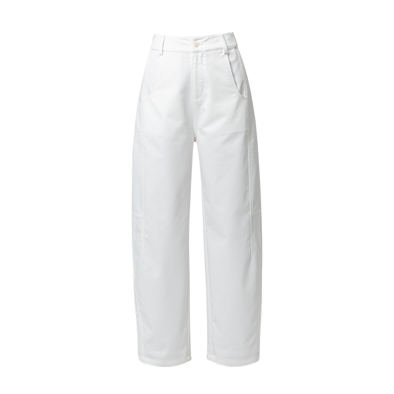 Quần tây nữ ống đứng dáng suông vải Tencel cotton mềm mại, thiết kế 9 phân tôn dáng — Màu trắng