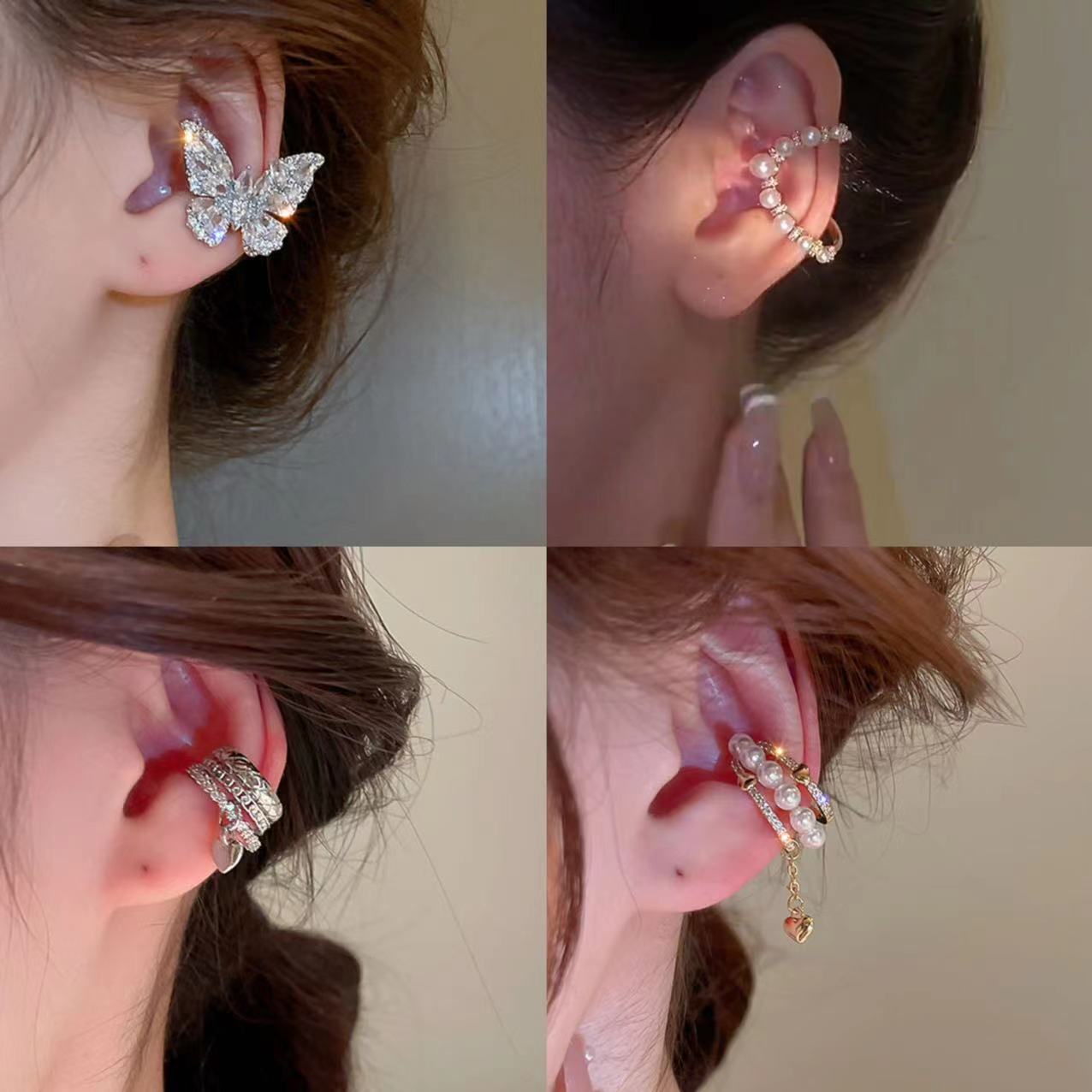 Pinzas para la oreja de mariposa multicapa de sensación de alta calidad estilo ins 2024 nuevas pinzas para la oreja sin agujeros para la oreja