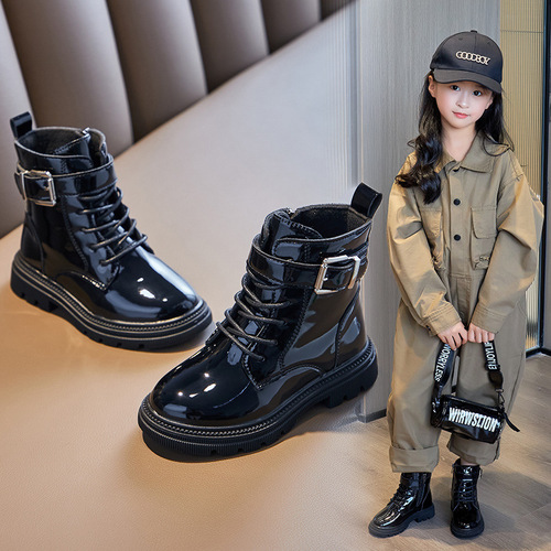 Boys' Martin Boots Spring and Autumn Style Fall English Style Children's Shoes Black Short Boots Trendy