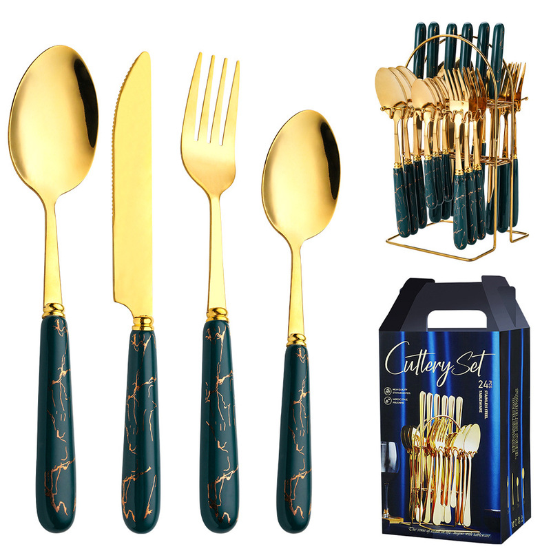 26-Year New Model German Knife, Fork, and Spoon Set Hotel Restaurant Ceramic Handle Stainless Steel Cutlery Set 24-Piece Set