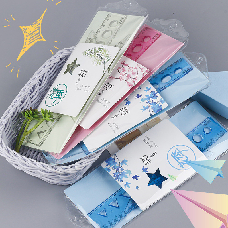 Flexible Ruler Set, 4-Piece, 20cm Curved Ruler, Child Protractor, Triangle Ruler, Student Supplies, Multifunctional