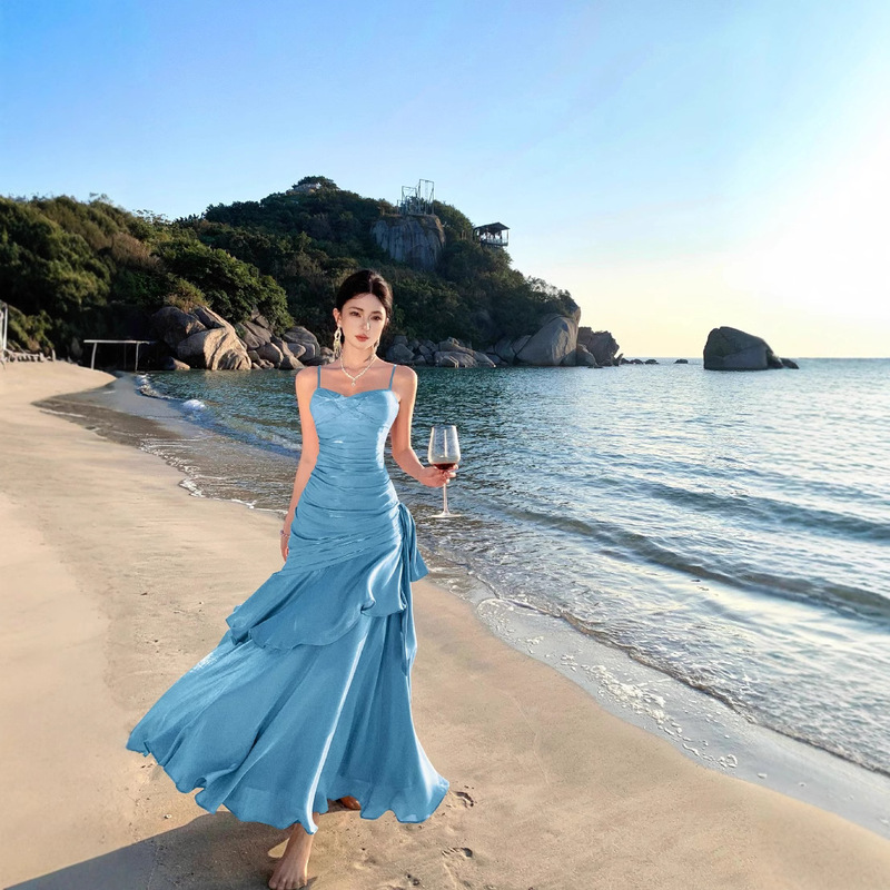 Mermaid Ji Ruffle High-end Sling dress Birthday Cocktail Dress