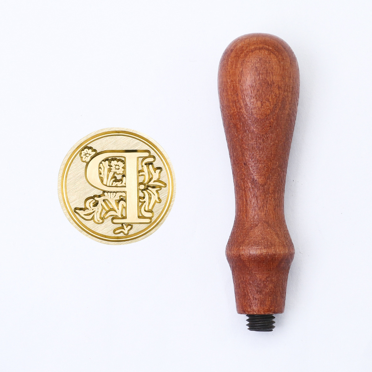 Sello de pintura de fuego retro cabeza de capítulo letra europea sello de un solo capítulo mango de madera cuenta de mano sello de pintura de fuego cabeza de cobre redondo sólido