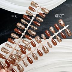 30片手工穿戴甲秋冬咖色豹紋秋冬新款百搭顯白可拆卸甲片