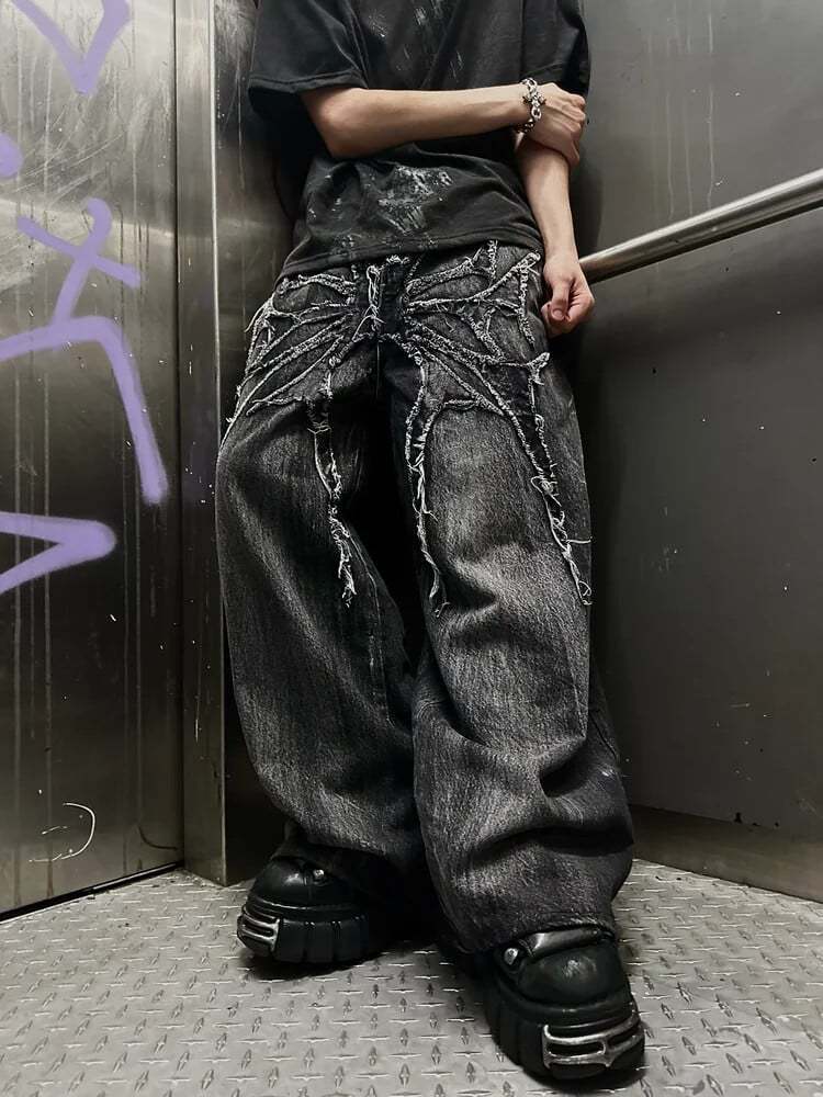 Gótico europeo y americano transfronterizo TK estilo caliente y2k diseño oscuro pantalones anchos pantalones sueltos de la calle jeans hombres