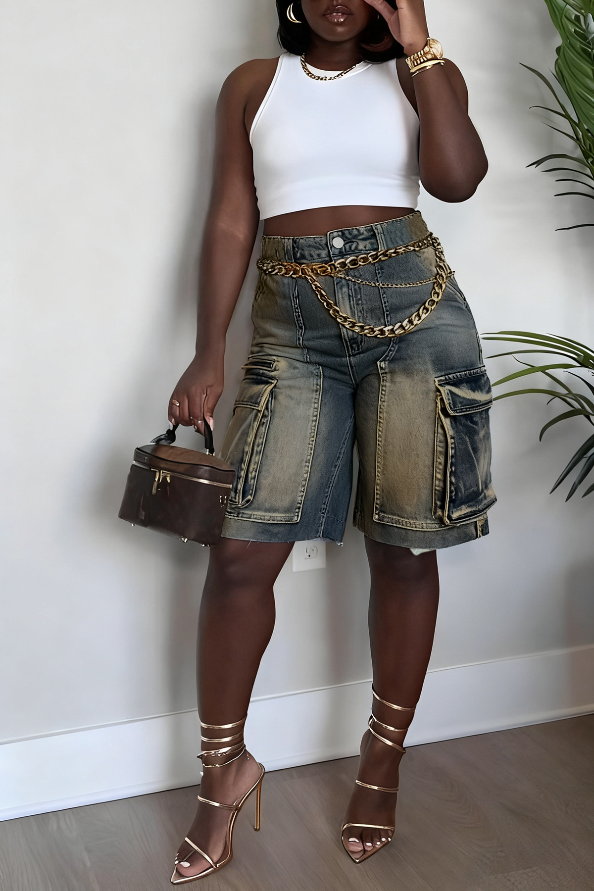 Spring/Summer Women's Clothing Ripped Straw Wash Work Pocket Jeans New Style Hot Item_ecoleips.com