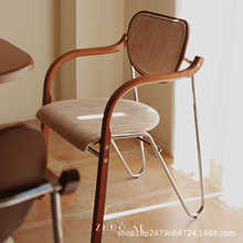 中古餐椅轻奢高级感家用设计师椅子实木扶手软包简约休闲靠背凳子