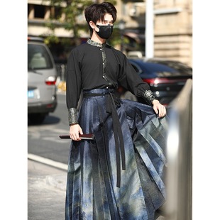 Real Shot New Chinese Fashion Hanfu Couple CP Dress for Men and Women Same Style Ancient Style Gradient Horse Face Skirt suit Cotton