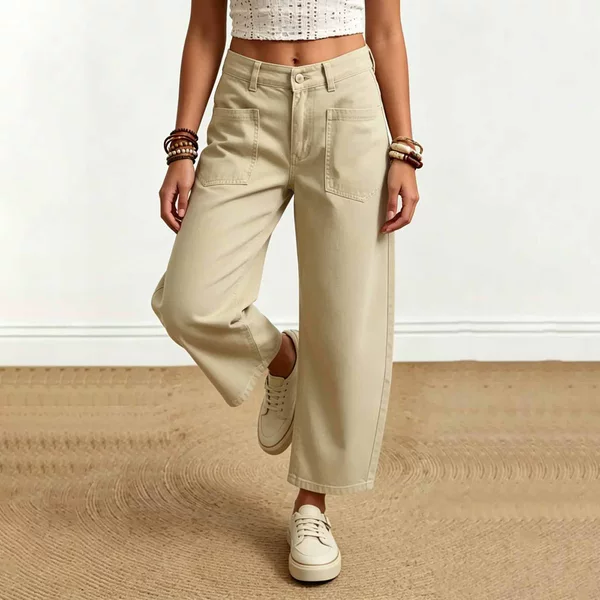 European and American Cross-Border New High-Waisted Wide-Leg Casual Pants for Women, Solid Color Loose Straight Cotton Blend Long Pants, One-Piece Dropshipping